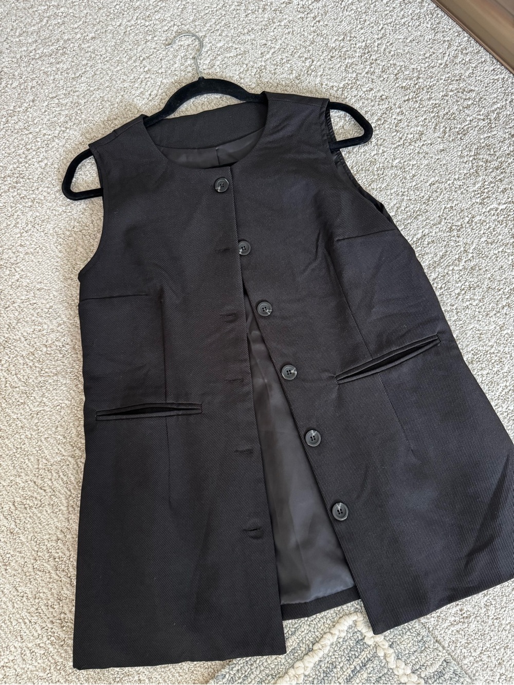 Black Sleeveless Button Front Vest